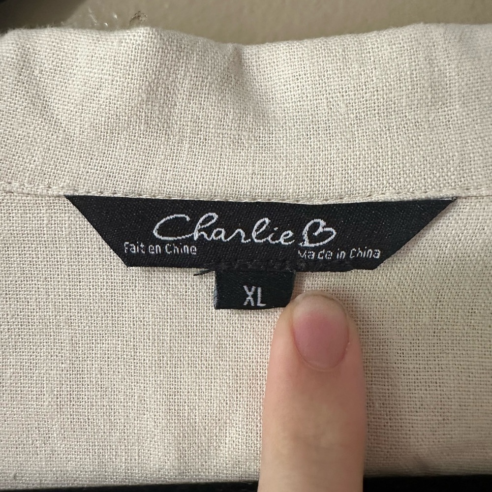 CHARLIE B Cream Jean Button Up Jacket Fringe XL Pockets - Picture 5 of 7